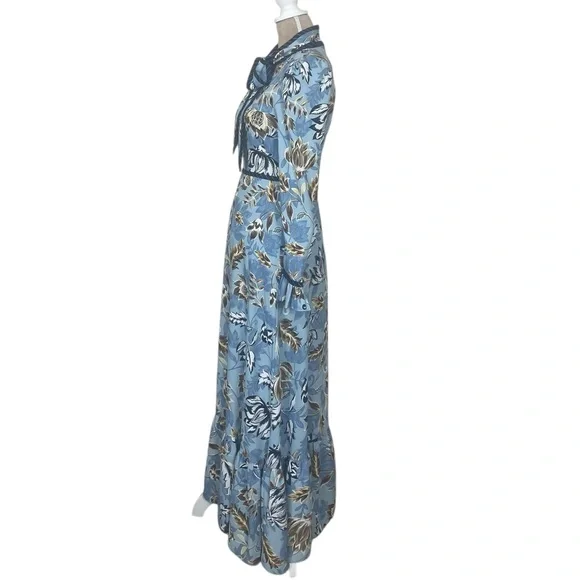 NWT BCBGMaxAzria Ashley Blue Liberty Floral Print TieNeck Long Sleeve Maxi Dress - Picture 6 of 16